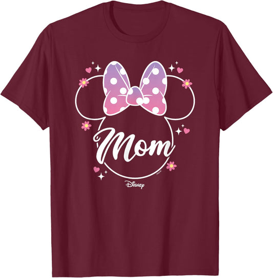 Disney Minnie Mouse Mom Polka Dot Bow Floral T-Shirt - T-Shirt | Maroon