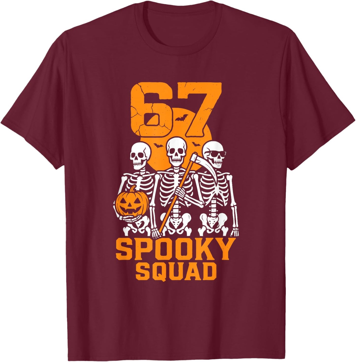 67 Halloween Meme 6 7 Numbers Six Seven Kids Skeleton Group T-Shirt - T-Shirt | Maroon