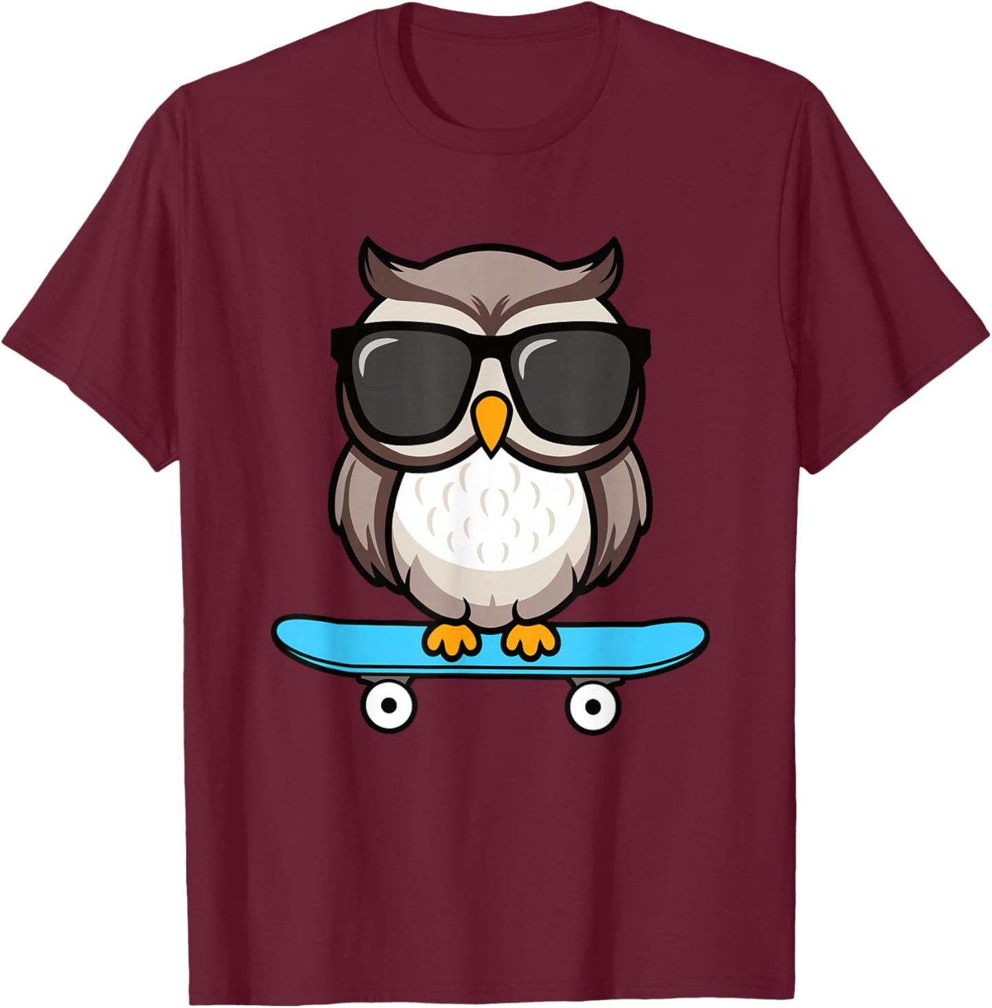 Funny Cool Owl Skateboard Boys Kids T-Shirt - T-Shirt | Maroon
