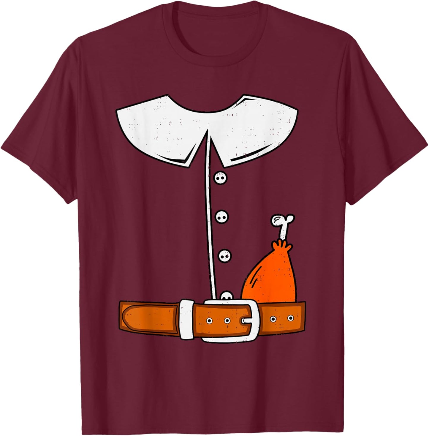 Funny Pilgrim Costume Turkey Leg Thanksgiving Men Boys Kids T-Shirt - T-Shirt | Maroon