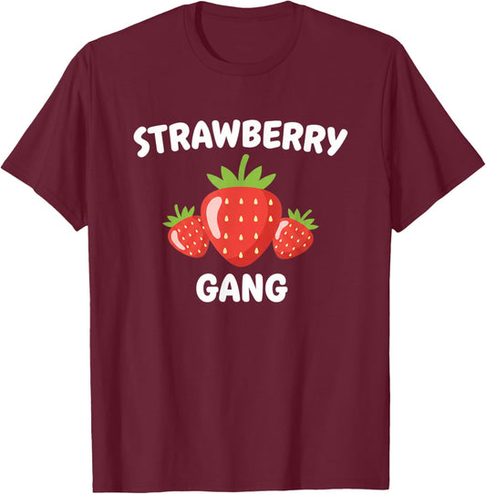 Strawberry Gang Cute Fruit Club Graphic Cute Snack Lover T-Shirt - T-Shirt | Maroon