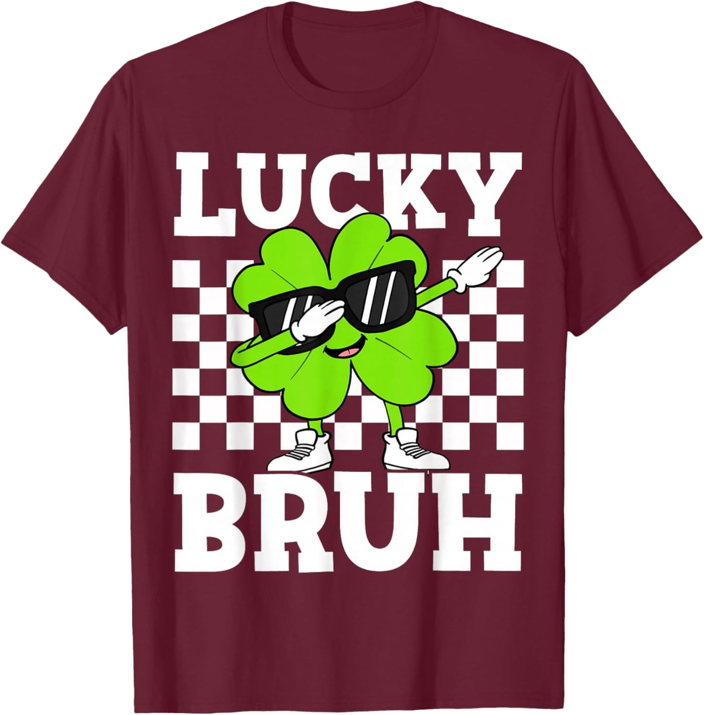 Boys St Patricks Day Kids Lucky Bruh Dabbing Shamrock Clover T-Shirt - T-Shirt | Maroon