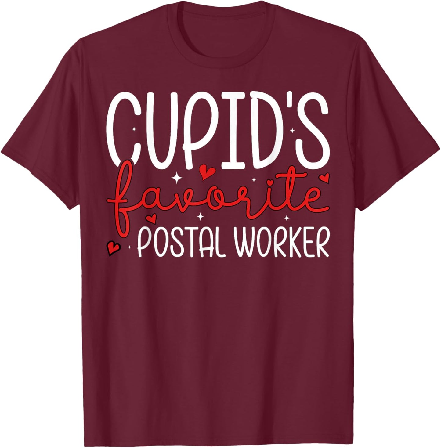 Cupid’s Favorite Postal Worker Couple Valentine’s Day T-Shirt - T-Shirt | Maroon