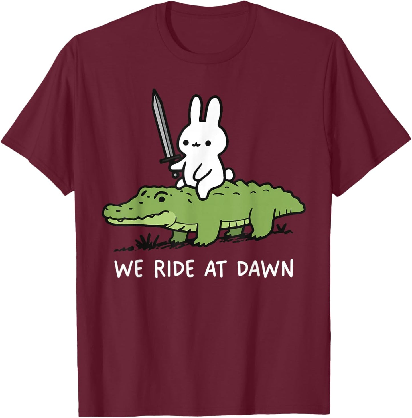 Bunny and Alligator Medieval Quirky Animal T-Shirt - T-Shirt | Maroon