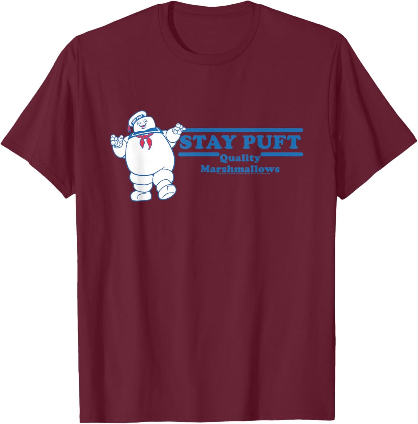 Ghostbusters Stay Puft Marshmallow Ad Funny 80's Movie T-Shirt - T-Shirt | Maroon