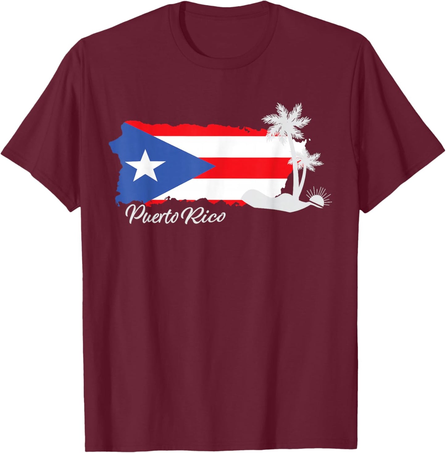 Puerto Rico Flag Hispanic Heritage Puerto Rican Map Pride T-Shirt - T-Shirt | Maroon