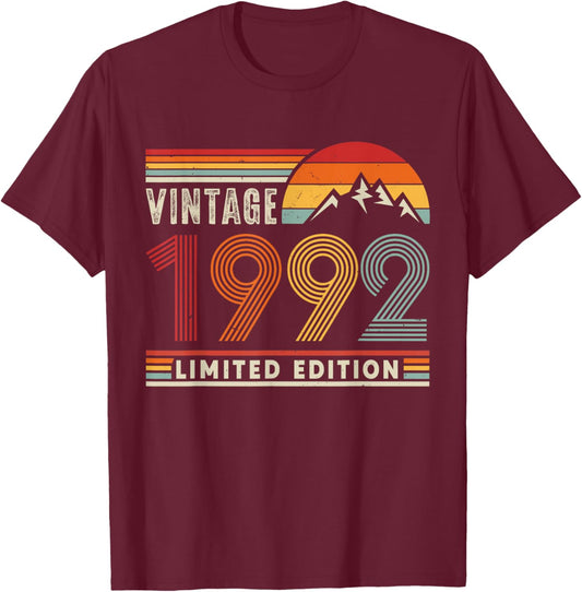 Vintage 1992 Limited Edition Retro 34th Birthday 34 Yrs Old T-Shirt - T-Shirt | Maroon