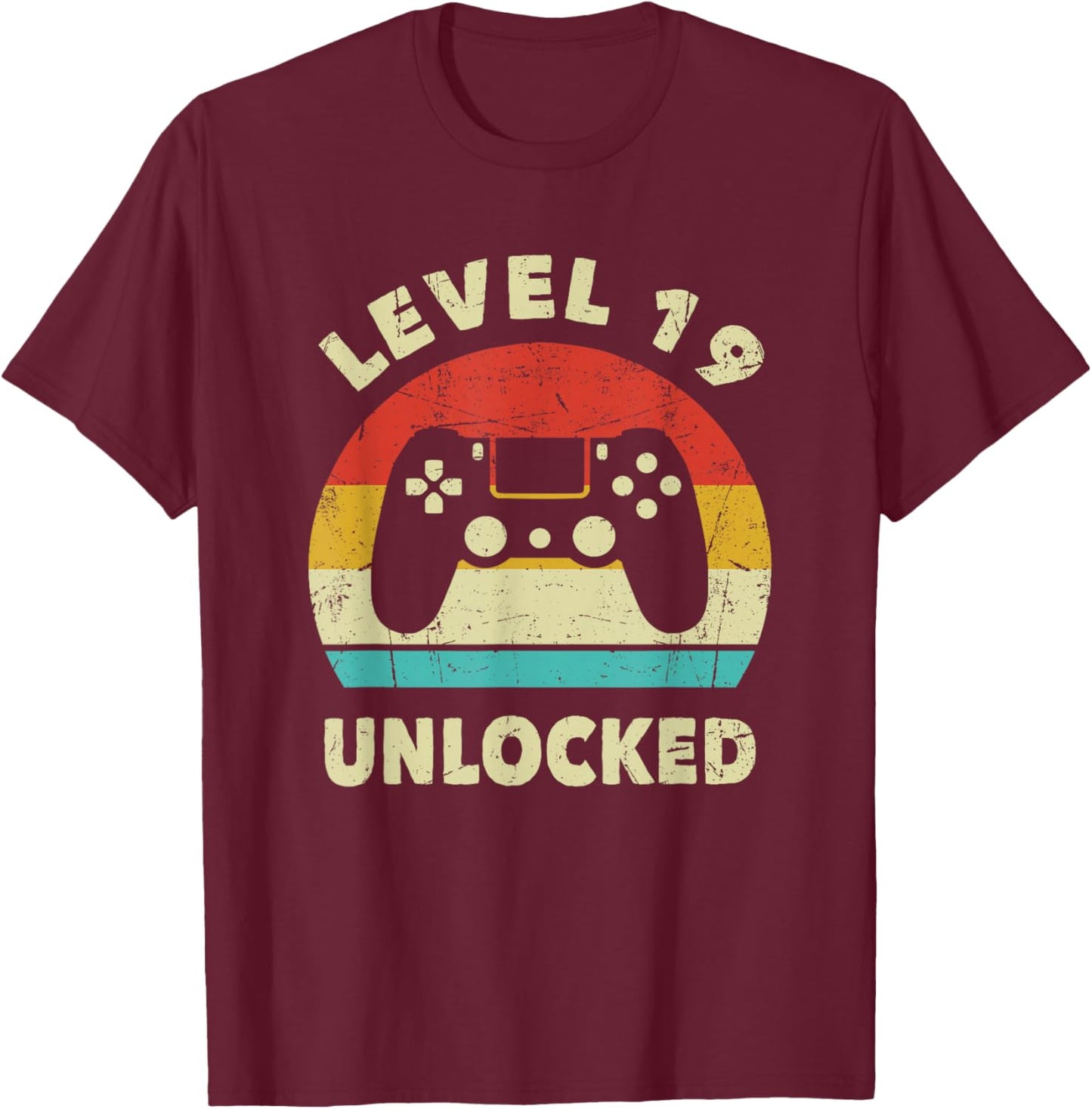 Level 19 Unlocked - Retro Vintage Funny 19th Birthday Gamer T-Shirt - T-Shirt | Maroon