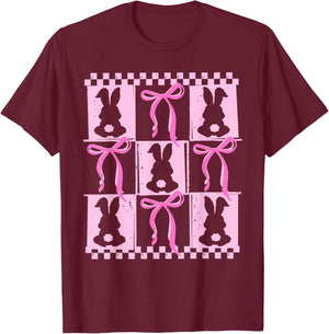 Funny Bunny Coquette Bow Rabbit Lovers Easter Retro Trendy T-Shirt - T-Shirt | Maroon