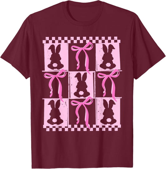 Funny Bunny Coquette Bow Rabbit Lovers Easter Retro Trendy T-Shirt - T-Shirt | Maroon