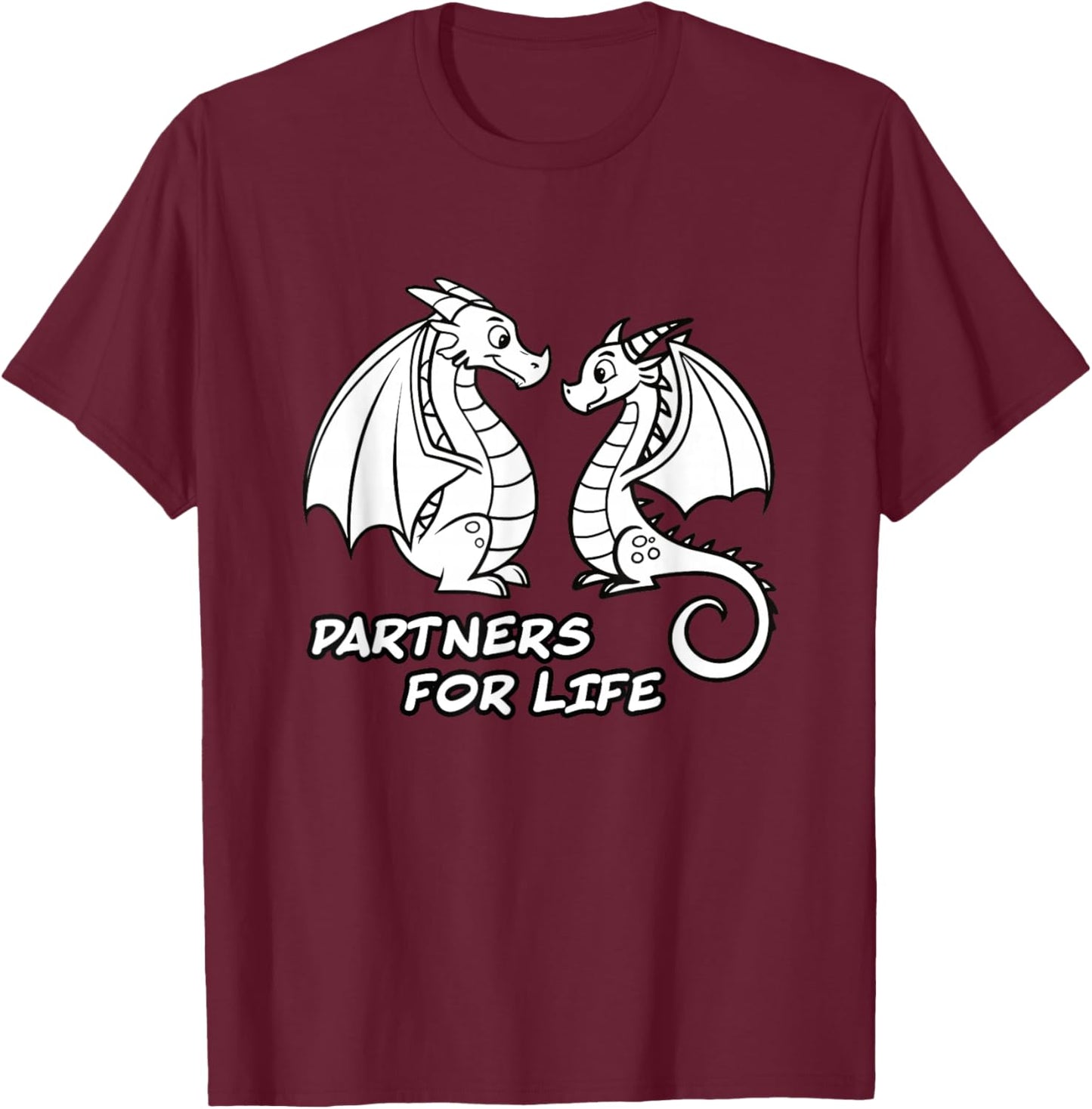 Cute Dragon Couple Partners for Life Fantasy Art T-Shirt - T-Shirt | Maroon