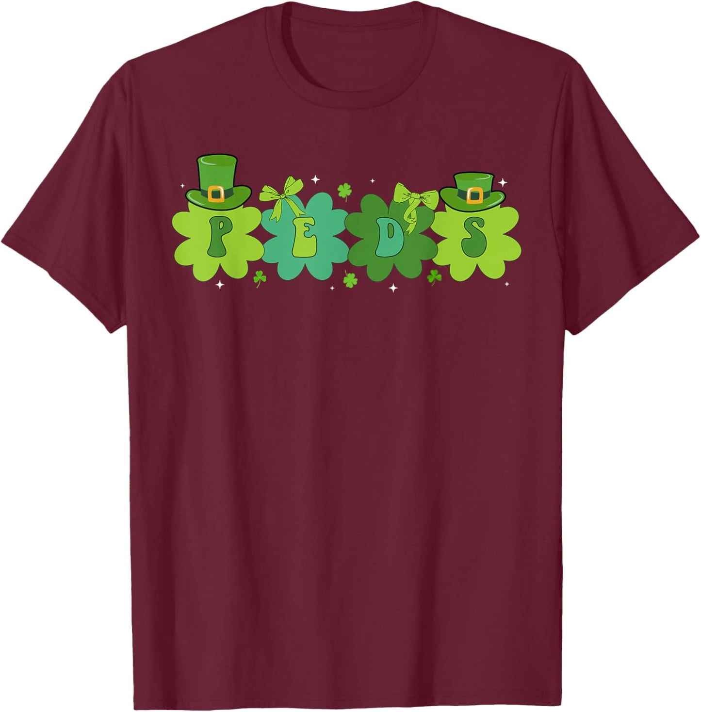 Peds St. Patrick's Day Pediatric Nurse Shamrock Peds Nurse T-Shirt - T-Shirt | Maroon