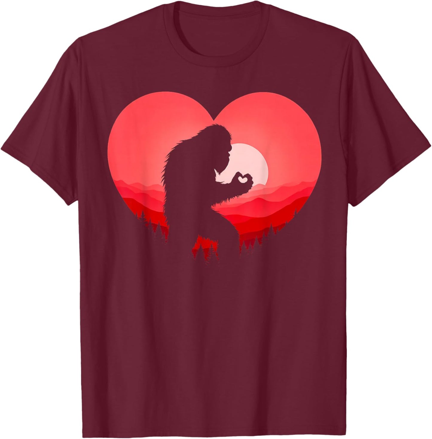 Funny Bigfoot in Love Heart Happy Valentine's Day Men Women T-Shirt - T-Shirt | Maroon