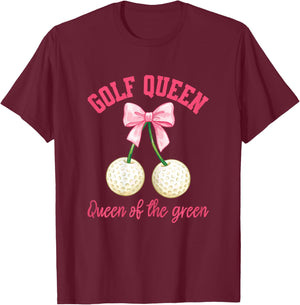 Coquette Bow Golf Queen Funny Female Golfer Women Golfing T-Shirt - T-Shirt | Maroon