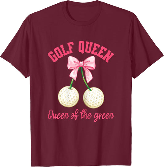 Coquette Bow Golf Queen Funny Female Golfer Women Golfing T-Shirt - T-Shirt | Maroon