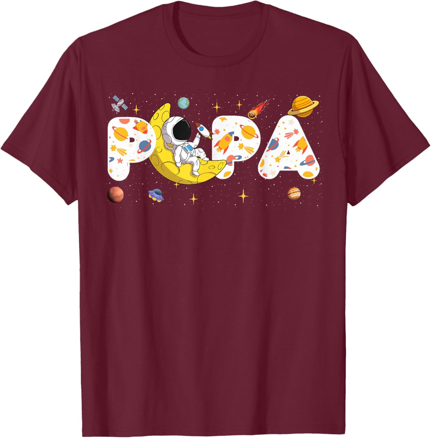 Astronaut Papa Space Birthday Planets Party Matching Family T-Shirt - T-Shirt | Maroon