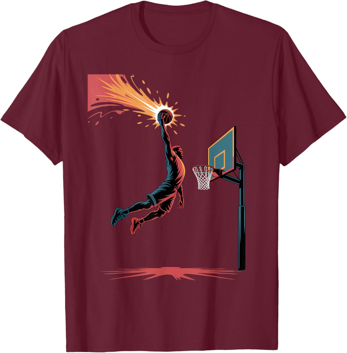 Meteor Dunk Basketball Comet Trail Cool Urban Hoops Art T-Shirt - T-Shirt | Maroon