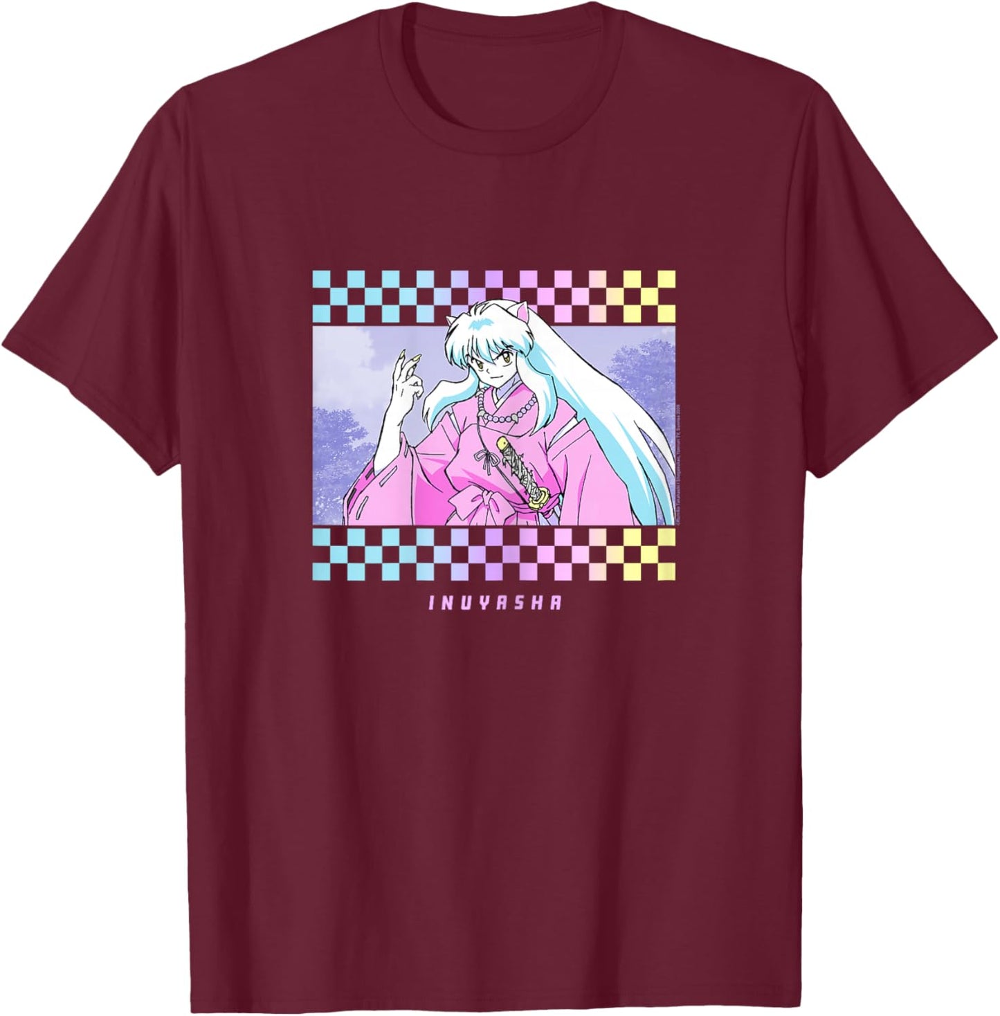 Half-Demon Checkered Artwork T-Shirt - T-Shirt | Maroon