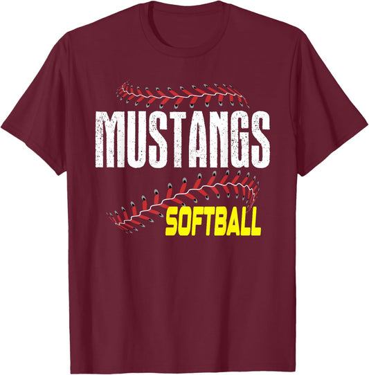 Mustangs Softball Mom School Spirit Mascot Mustang Pride T-Shirt - T-Shirt | Maroon