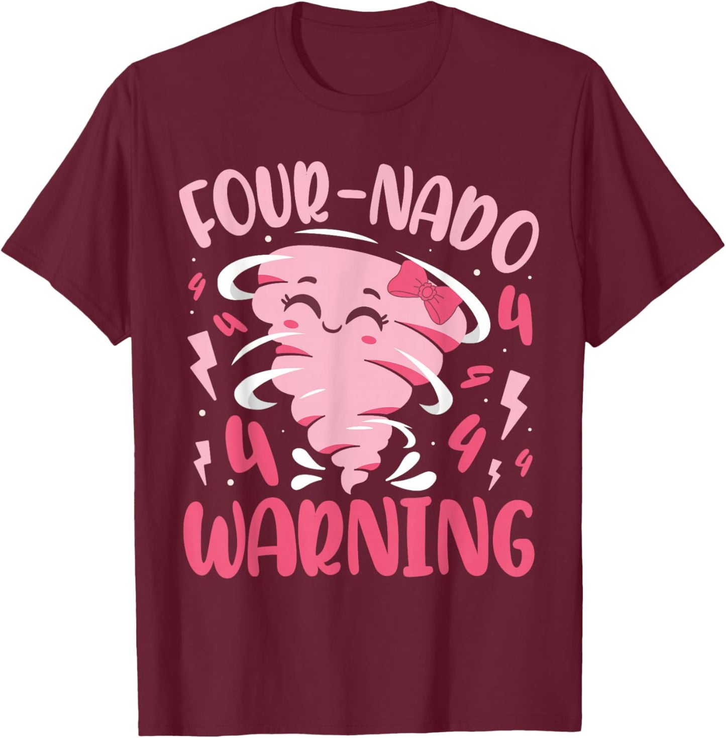 Kids Four Nado Warning 4th Birthday Tornado Birthday T-Shirt - T-Shirt | Maroon