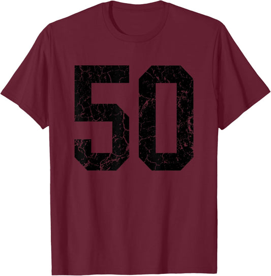 Distressed Black Number 50 Jersey Player Uniform #50 Fan T-Shirt - T-Shirt | Maroon