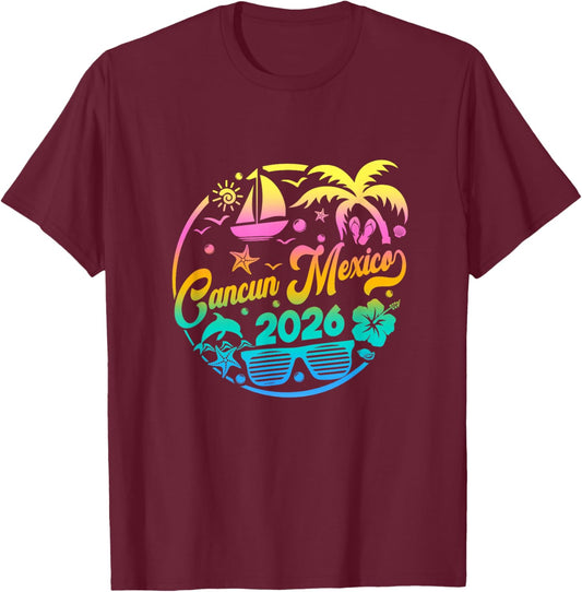 Cancun 2026 Family Vacation Beach Matching Group T-Shirt - T-Shirt | Maroon