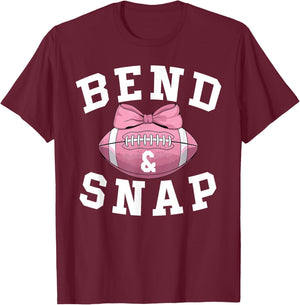 Bend and Snap Football Game Day Coquette Bow Pink Football T-Shirt - T-Shirt | Maroon