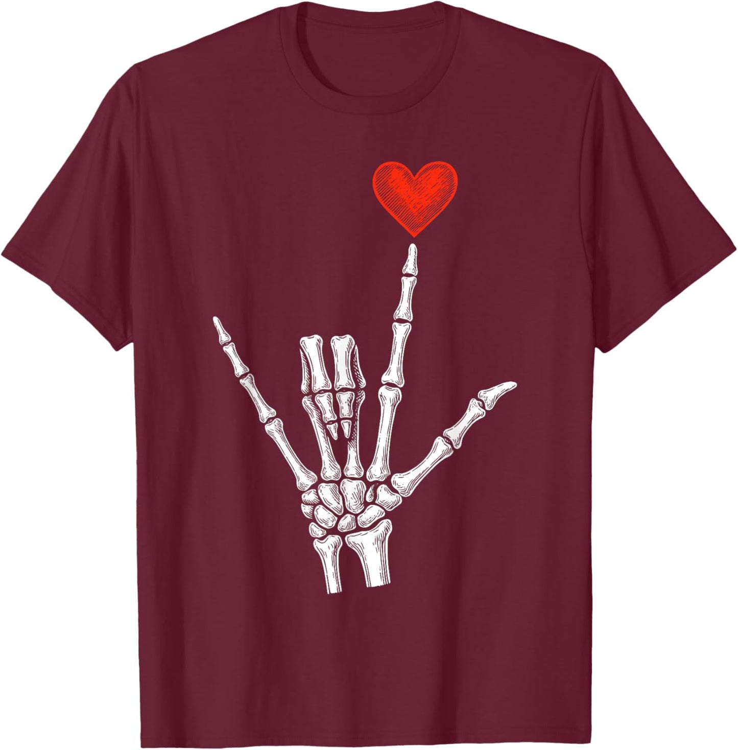 Skeleton Heart Hand Valentines Day Women T-Shirt - T-Shirt | Maroon