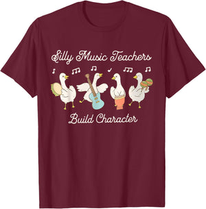 Silly Goose Music Teacher Build Character Musician Education T-Shirt - T-Shirt | Maroon