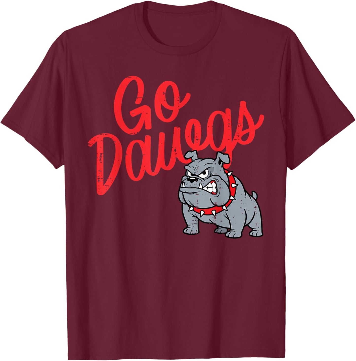 Bulldog Go Dawgs Girls Youth Teen Boys Kids Men Women T-Shirt - T-Shirt | Maroon