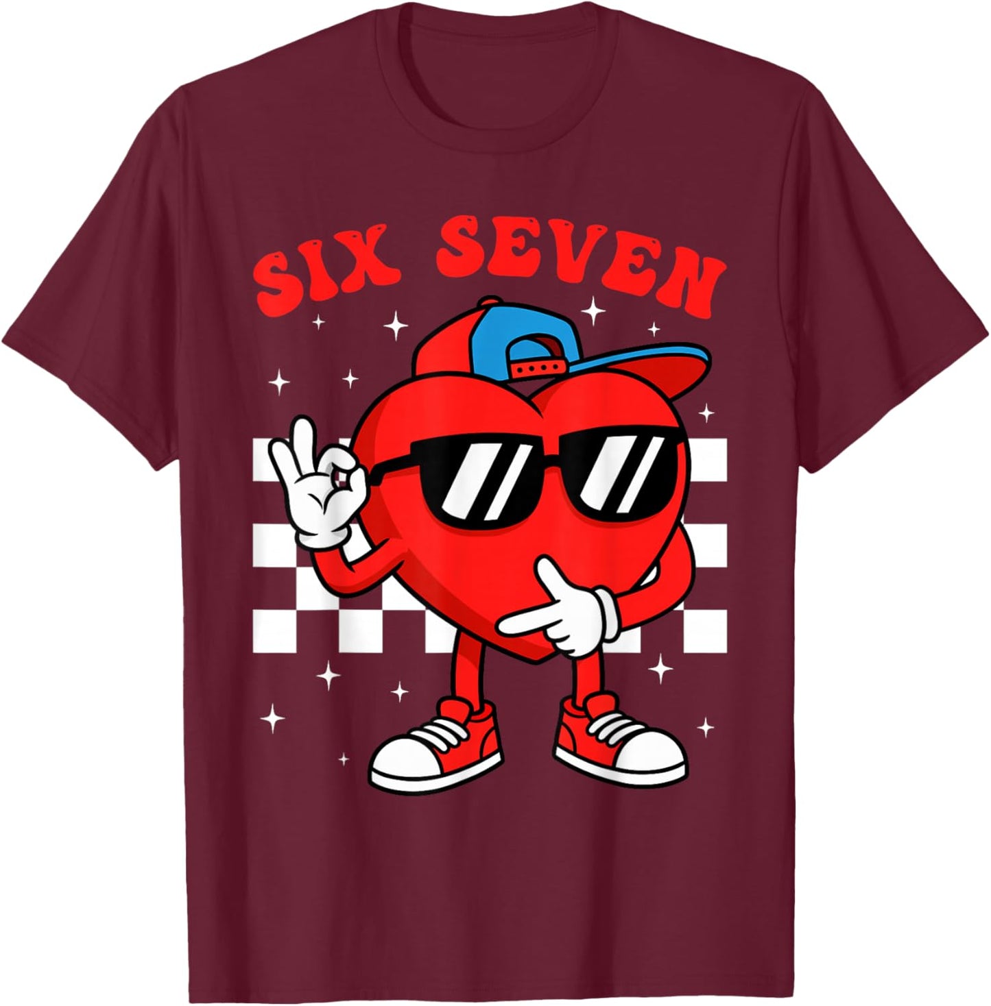 Groovy 6 7 Meme Heart Gen Alpha Six Seven 67 Valentine’s Day T-Shirt - T-Shirt | Maroon