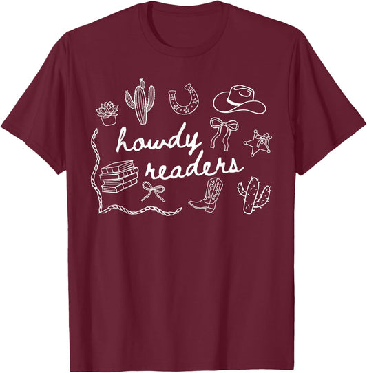 Howdy English Teacher Cowgirl Cowboy ELA Teaching Student T-Shirt - T-Shirt | Maroon