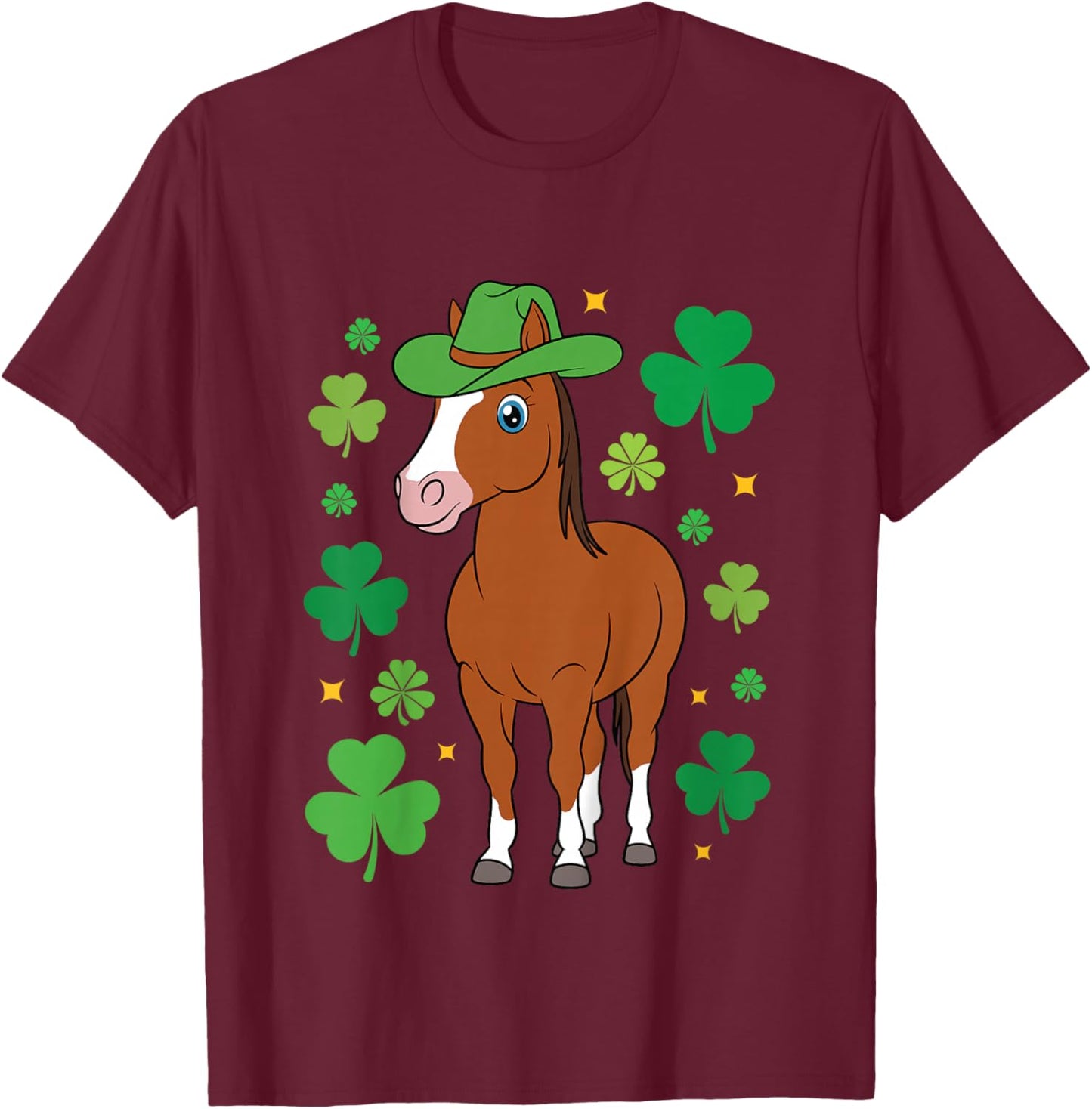 Cute Horse Lover St Patricks Day Shamrock Girls Boys T-Shirt - T-Shirt | Maroon