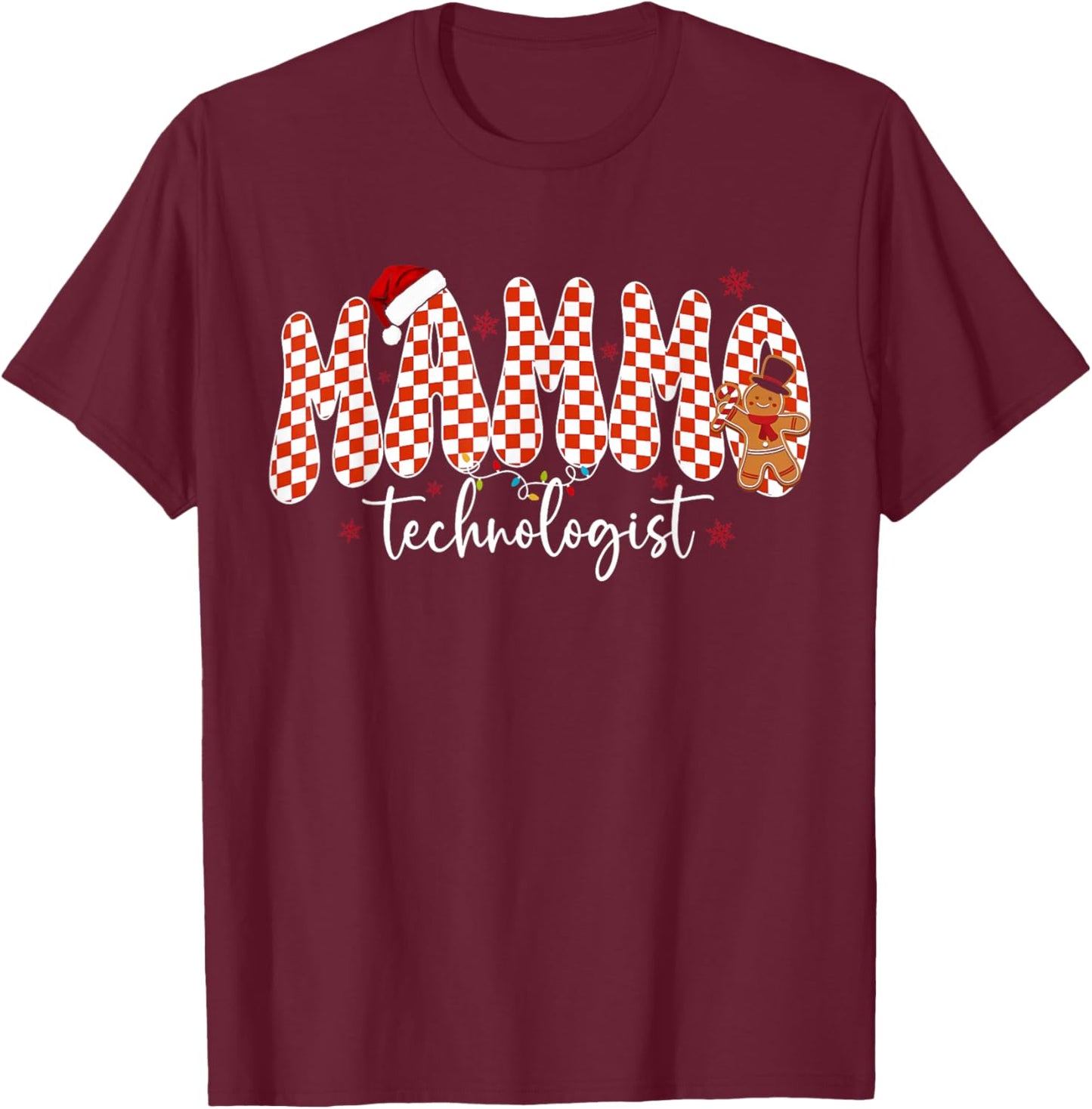 Checkerboard Mammo Technologist Mammography Tech Christmas T-Shirt - T-Shirt | Maroon