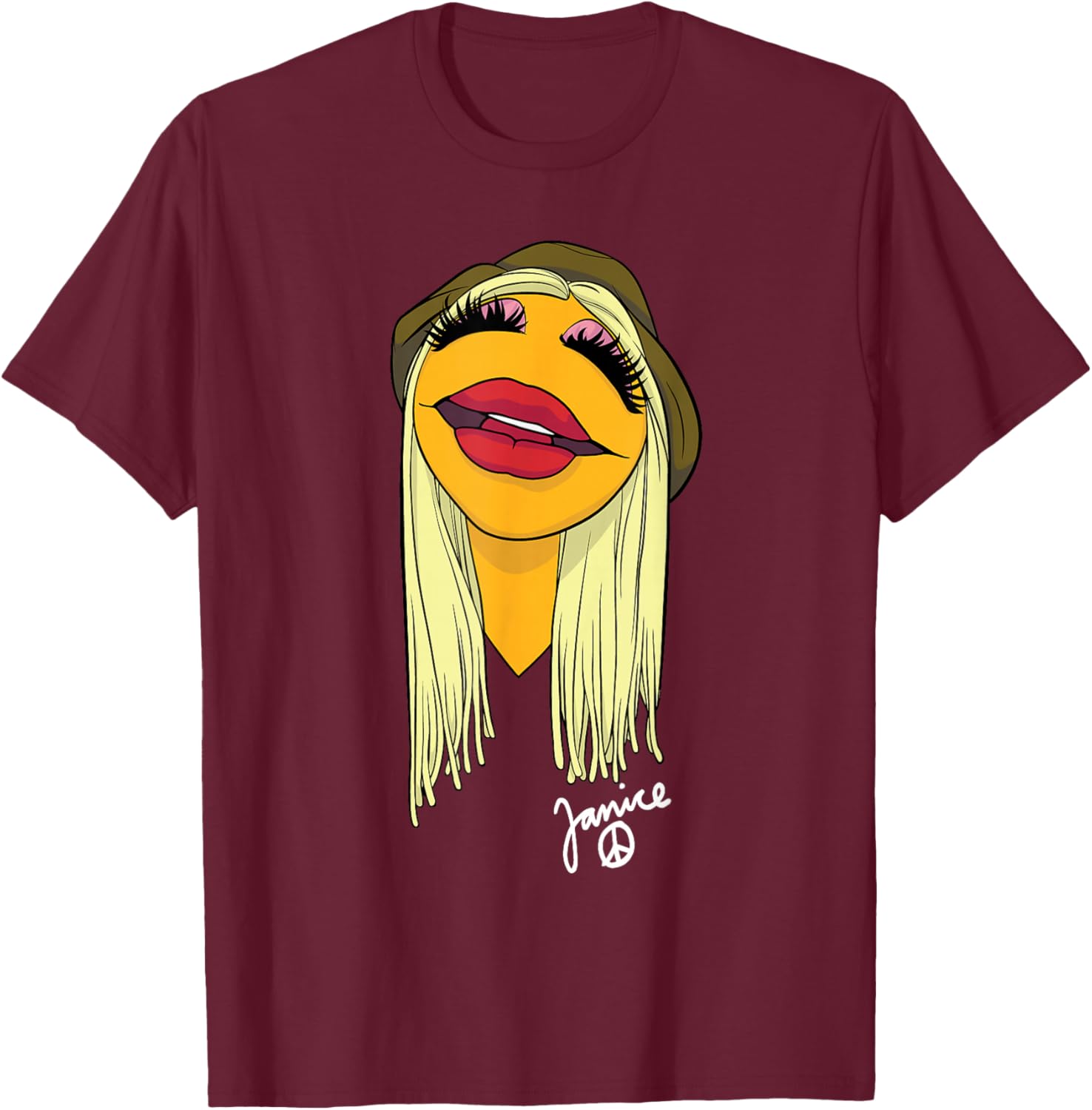 Disney The Muppets Janice Electric Mayhem Band Big Face T-Shirt - T-Shirt | Maroon