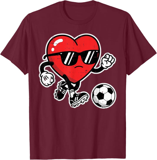 Valentines Day Heart Soccer Football Boys Kids Youth Men T-Shirt - T-Shirt | Maroon