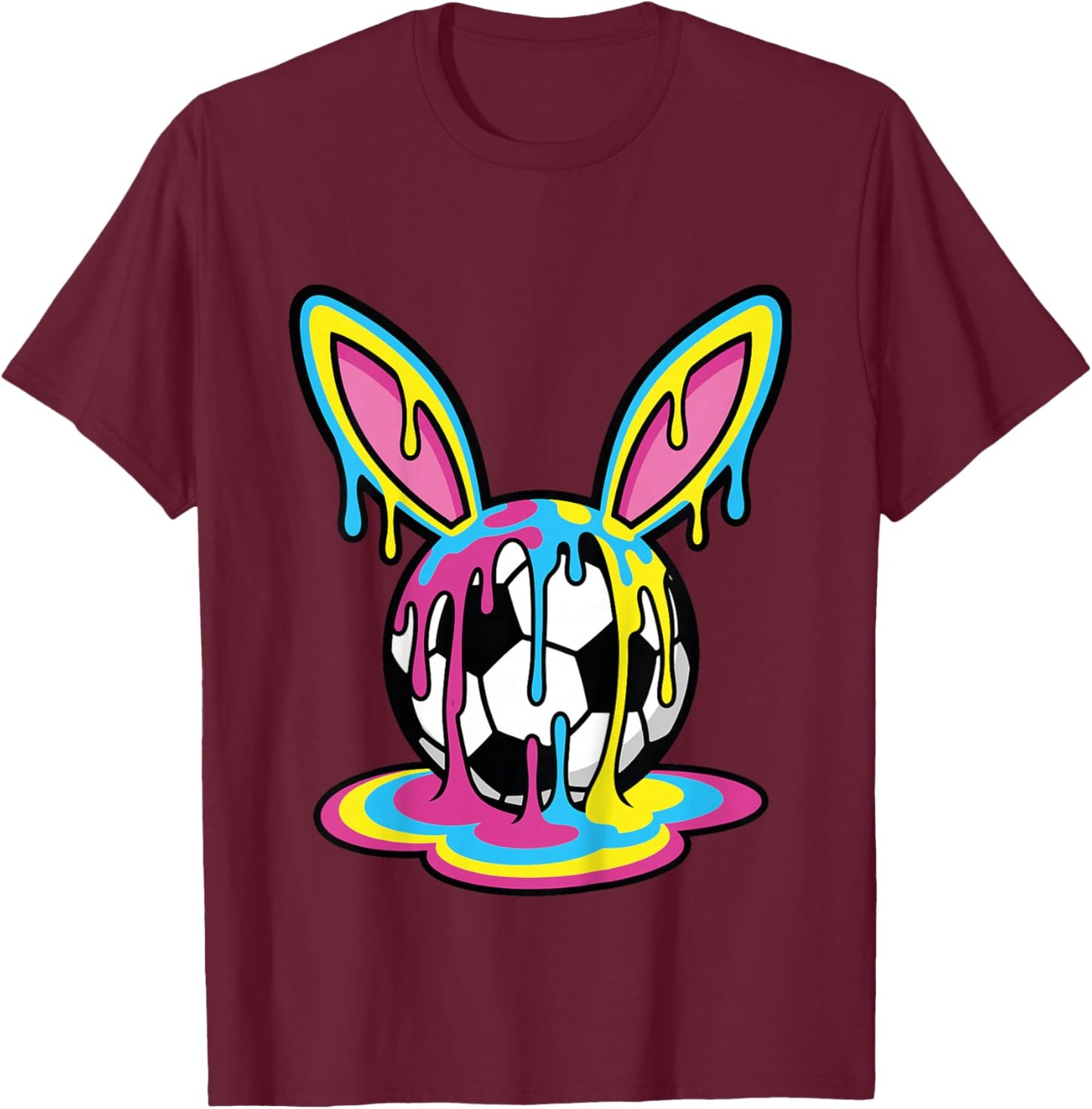 Kids Funny Easter Bunny Soccer Ice Cream Drip Gifts Boys T-Shirt - T-Shirt | Maroon