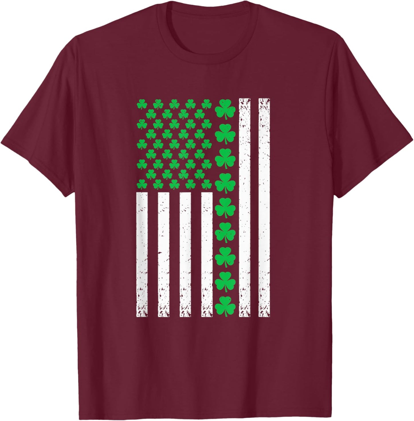 US American Flag with Shamrocks St Patricks Day Men Women T-Shirt - T-Shirt | Maroon