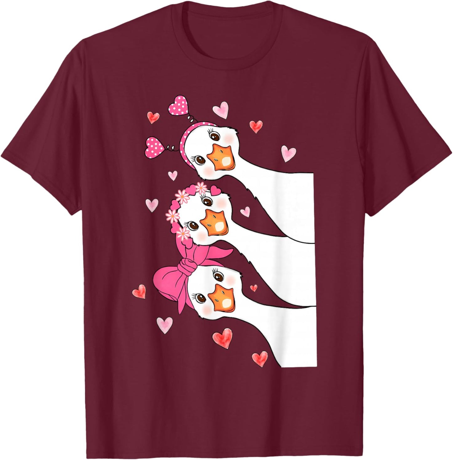 Funny Goose Happy Valentine Goose Cute Heart Lover T-Shirt - T-Shirt | Maroon