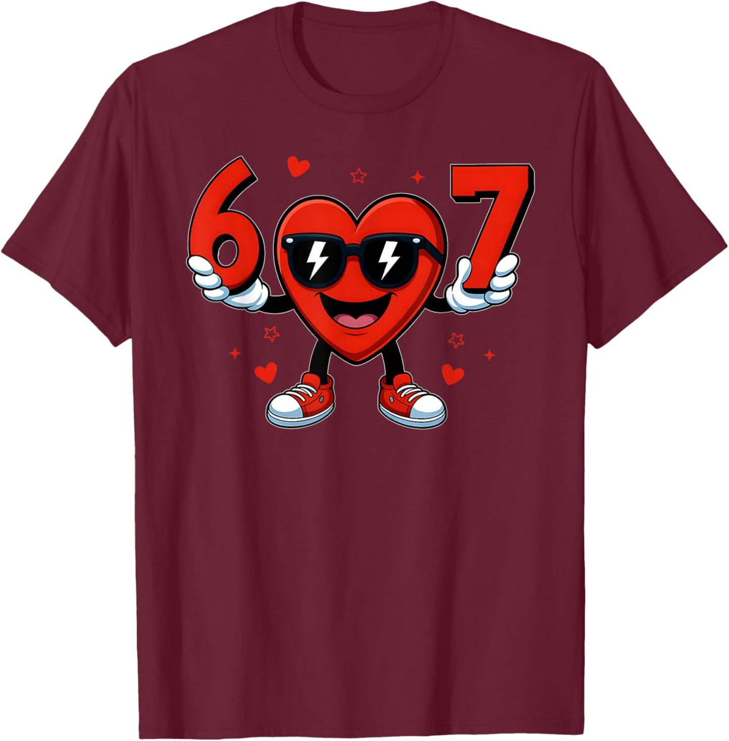 Funny Six Seven 6 7 Valentines Day Boys Girls Kids 67 Meme T-Shirt - T-Shirt | Maroon
