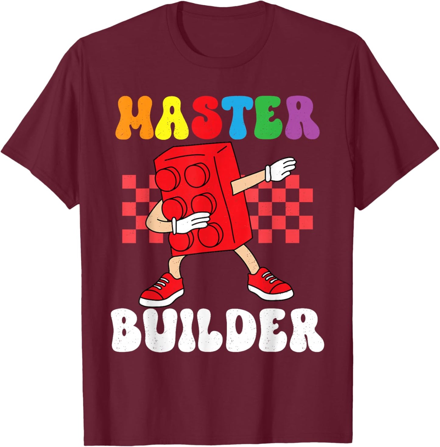 Dabbing Kids Master Builder Funny Building Blocks Brick Boys T-Shirt - T-Shirt | Maroon