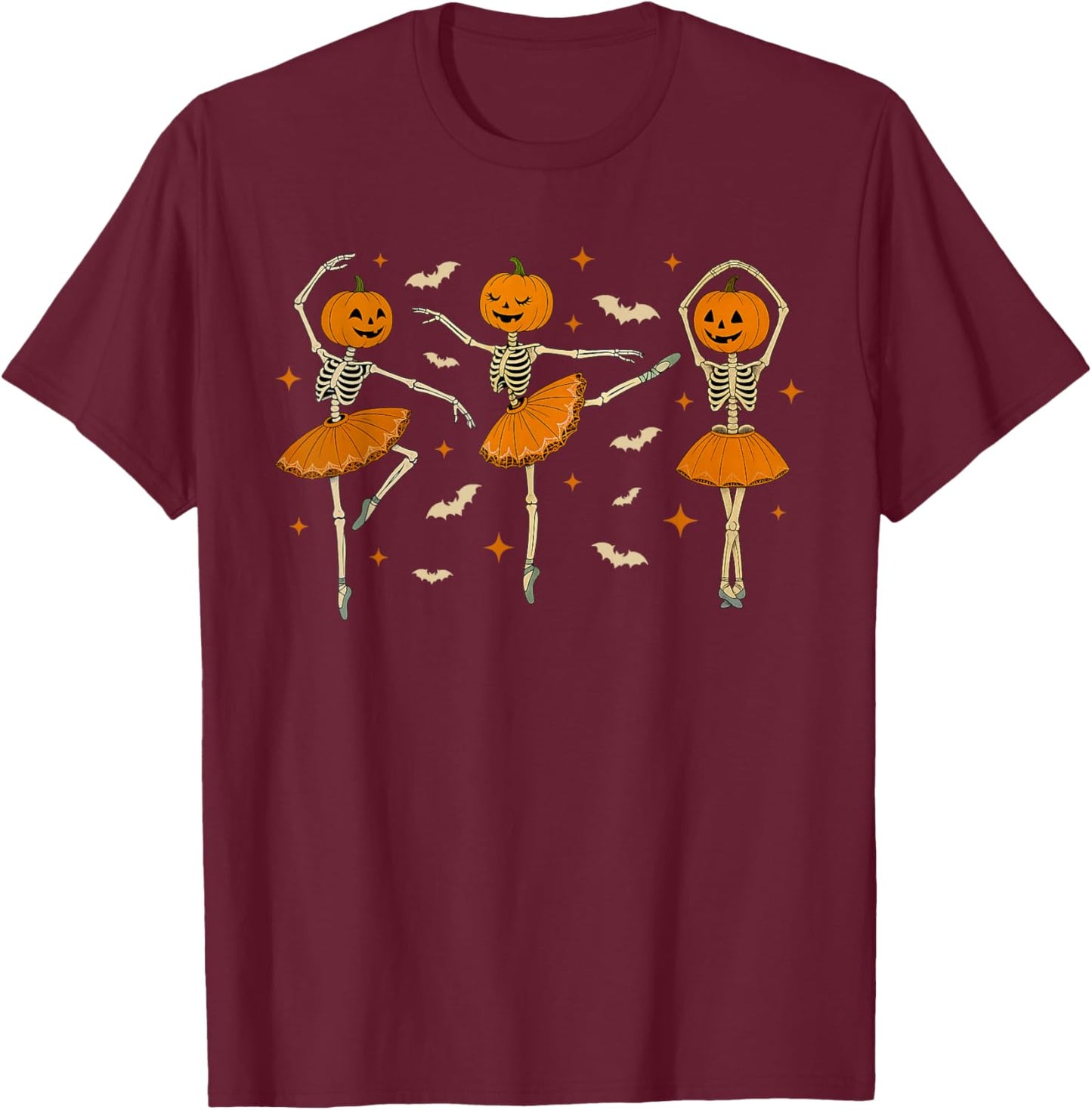Ballet Skeleton Pumpkin Dance Halloween Girls Women T-Shirt - T-Shirt | Maroon