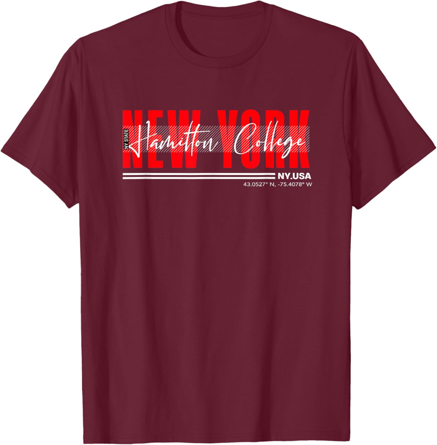 Hamilton College New York Streetwear Bold Red Urban Design T-Shirt - T-Shirt | Maroon