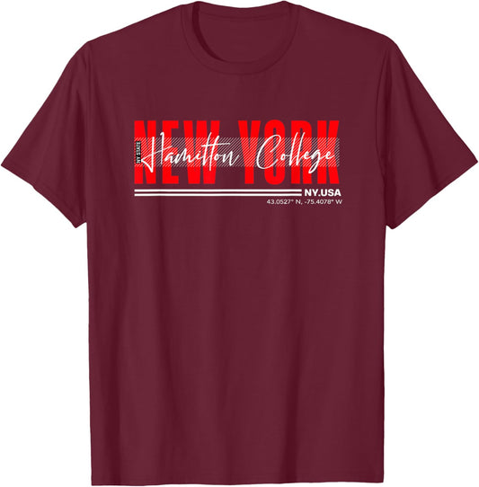Hamilton College New York Streetwear Bold Red Urban Design T-Shirt - T-Shirt | Maroon