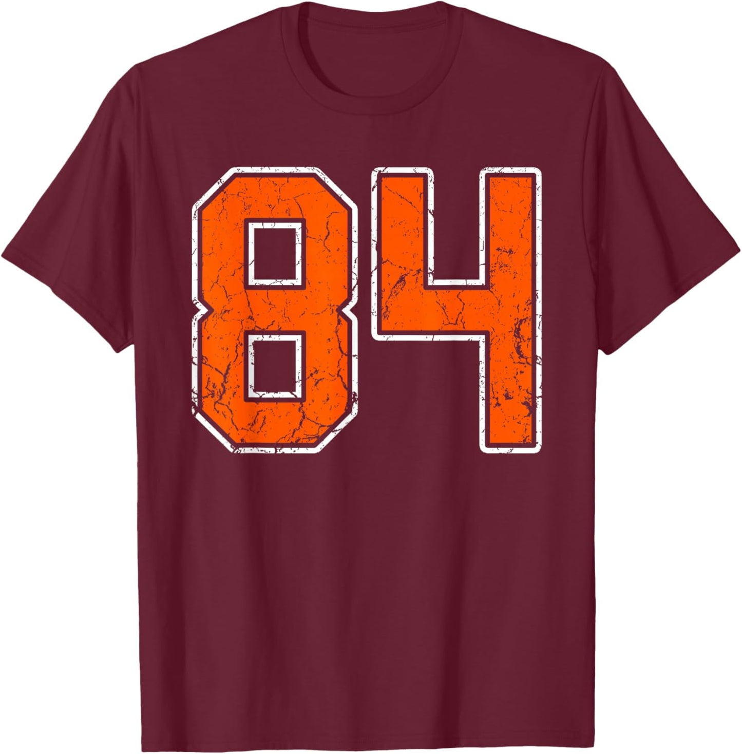 Distressed Orange White Number 84 Jersey Player Uniform #84 T-Shirt - T-Shirt | Maroon