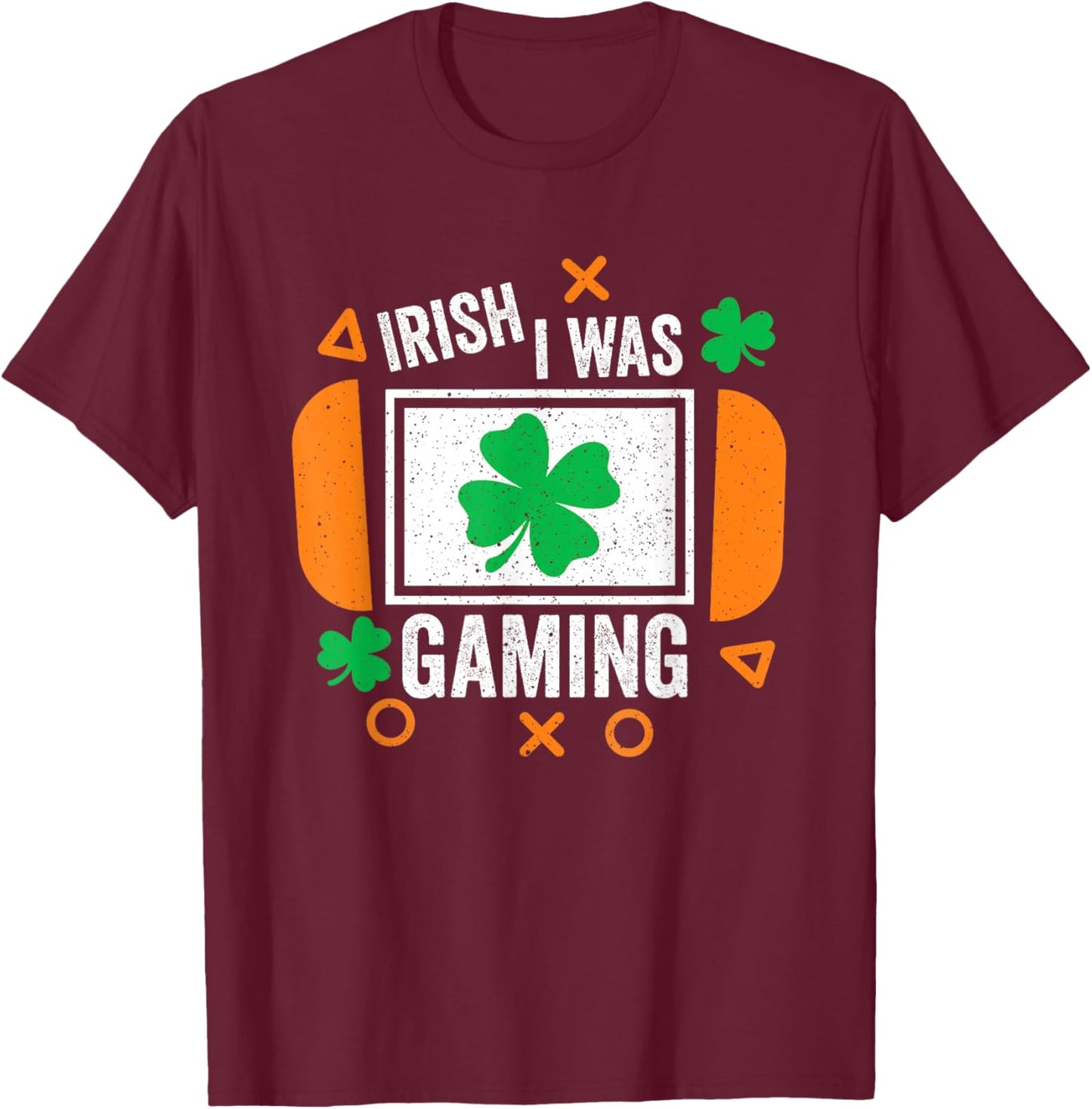 St Patricks Day Gamer Irish I was Gaming Men Boys Kids T-Shirt - T-Shirt | Maroon