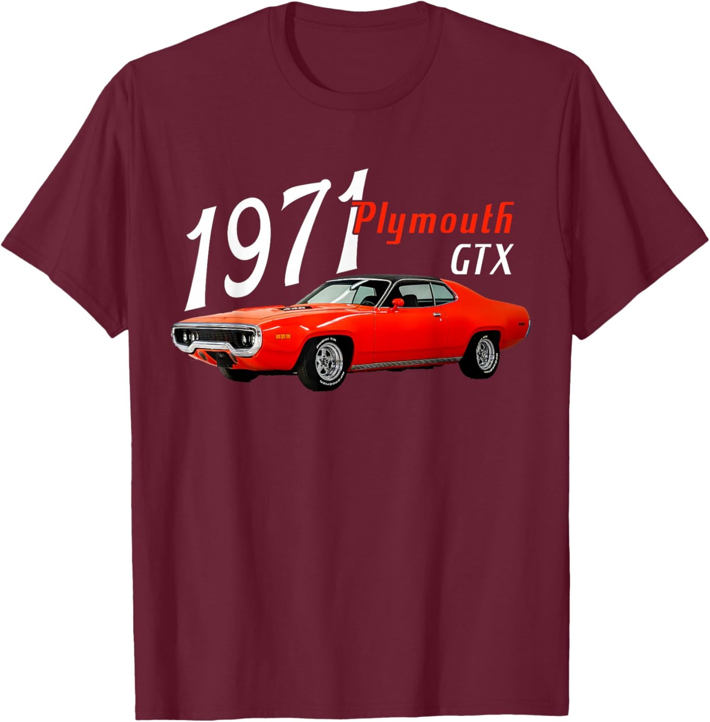 1971 71 GTX Red Classic Vintage Old Car USA Flag T-Shirt - T-Shirt | Maroon
