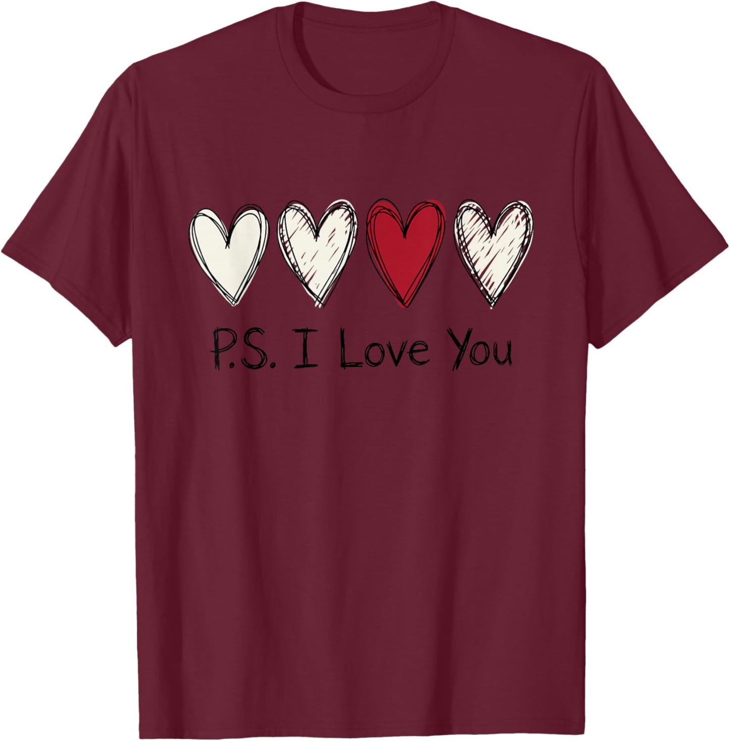 PS I Love You Day Purple Valentines Day Heart T-Shirt - T-Shirt | Maroon