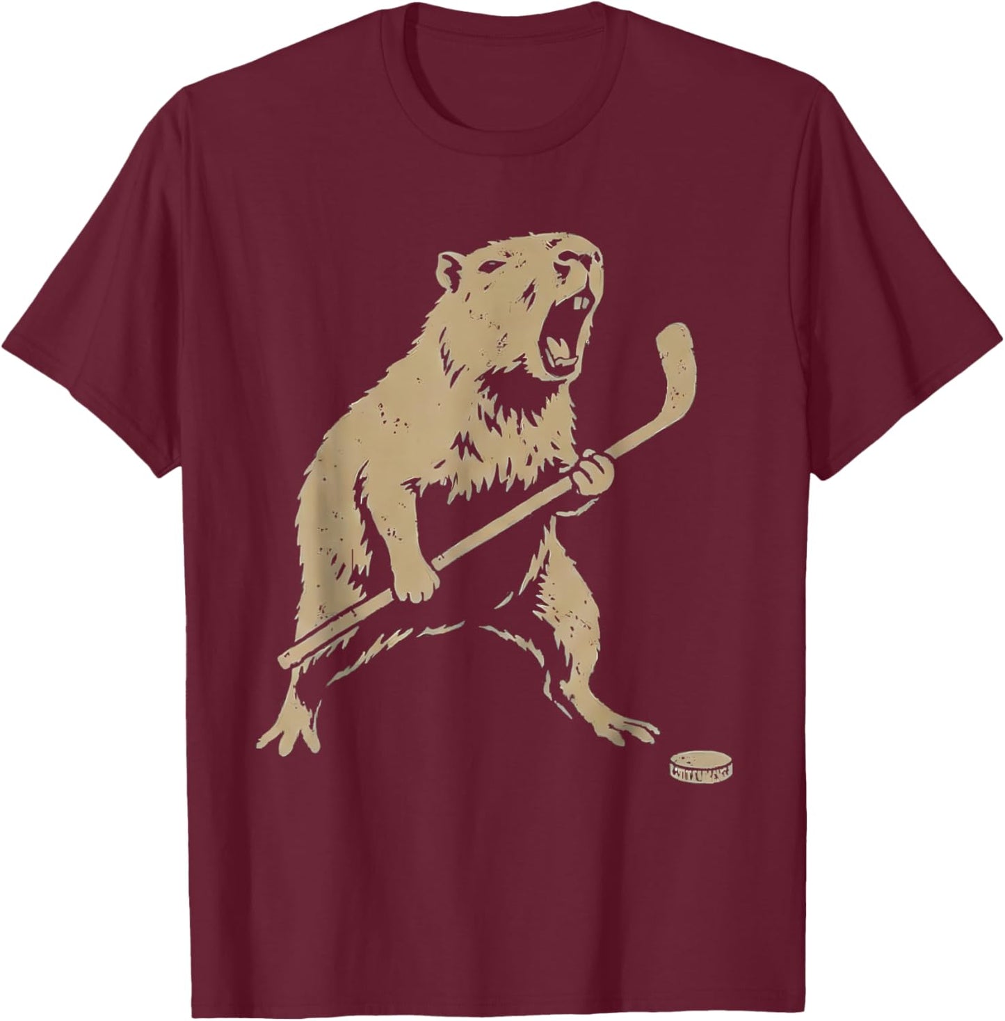 Cute Capybara Ice Hockey Lover Player Funny T-Shirt - T-Shirt | Maroon