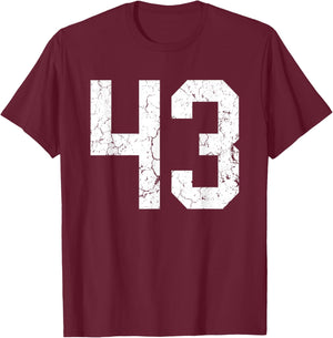 Distressed White Number 43 Jersey Player Uniform #43 T-Shirt - T-Shirt | Maroon
